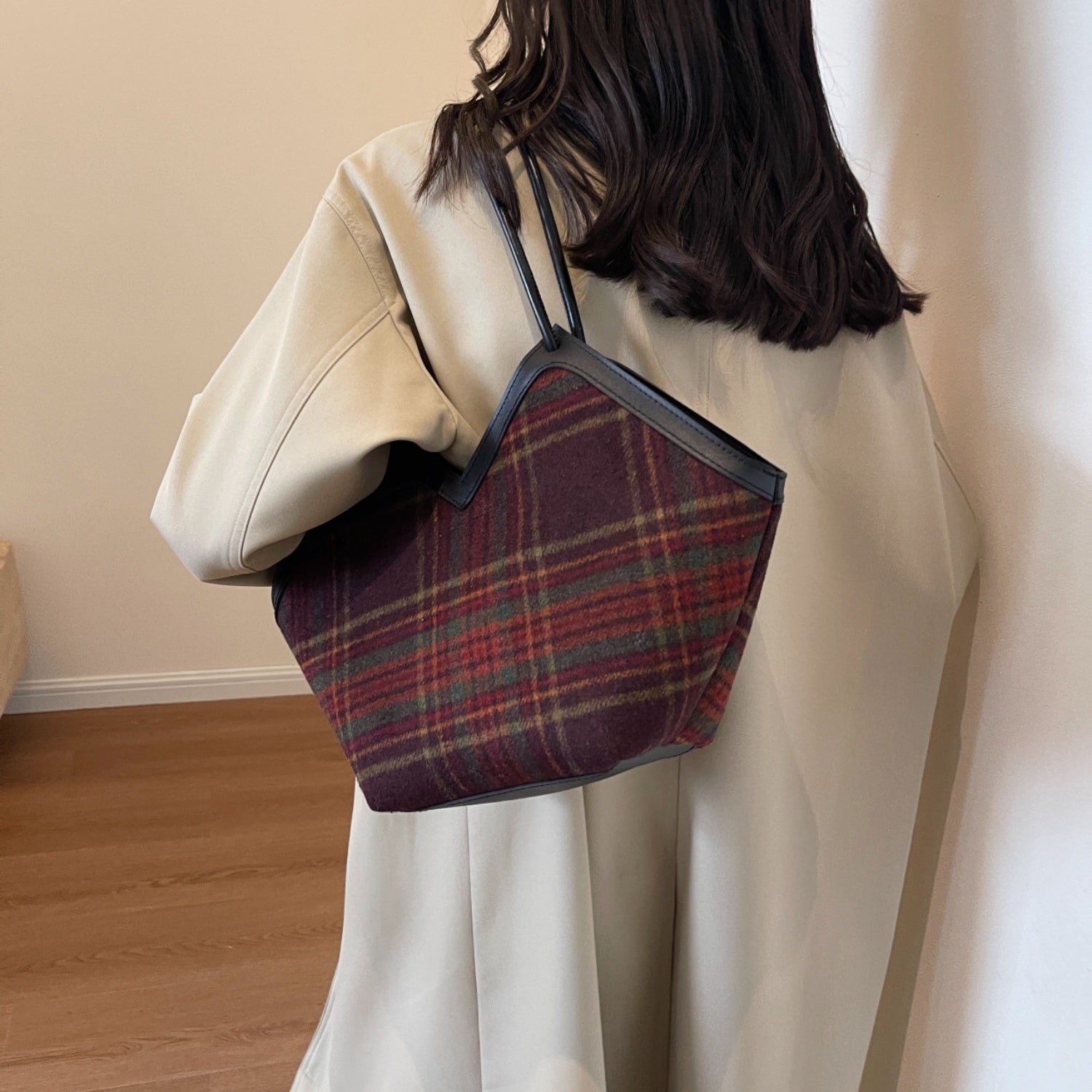 Rosy Brown Plaid Print Tote Bag Sentient Beauty Fashions Bag