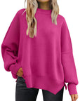 Maroon Slit Round Neck Dropped Shoulder Sweater