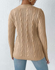 Cable-Knit Round Neck Long Sleeve Sweater