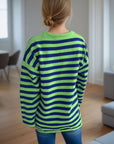 Distressed Striped Round Neck Long Sleeve Sweater