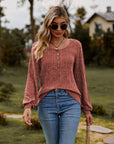 Round Neck Button-Down Long Sleeve Tee