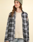 VERY J Contrast Plaid Raw Detail Shirt