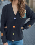 Contrast Button V-Neck Long Sleeve Cardigan