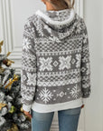 Drawstring Snowflake Zip Up Hooded Outerwear