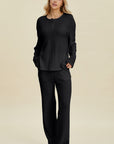 Double Take Full Size Cable-Knit Long Sleeve Top and Pants Set