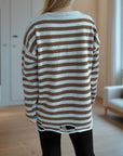 Distressed Striped Round Neck Long Sleeve Sweater