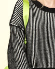 VERY J Exposed Seam Cropped Striped Slit Sweater