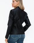 Snobbish Faux Leather Biker Jacket with Side Zip Pockets