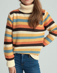 Contrast Stripes Turtleneck Long Sleeve Sweater