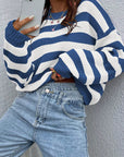 Honey Striped Round Neck Long Sleeve Sweater