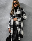 Plaid Collared Neck Long Sleeve Coat