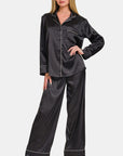 White Smoke Zenana Satin Long Sleeve Shirt and Pants Pajama Set