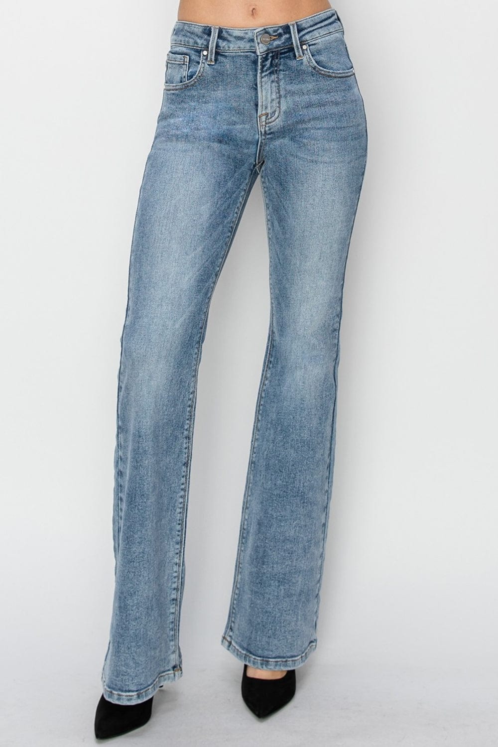 Light Gray RISEN Full Size Mid Rise Bootcut Jeans