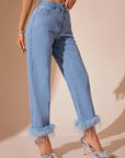 Plush Hem High Rise Straight Jeans