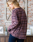 Gray Heimish Full Size Plaid V-Neck Long Sleeve Top