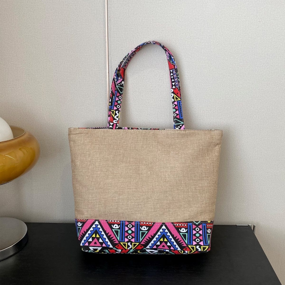 Gray Geometric Medium Tote Bag