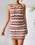 Light Gray Openwork Striped Spaghetti Strap Knit Dress