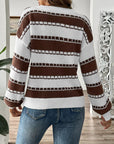 Gray Striped Round Neck Long Sleeve Sweater