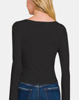 Dark Slate Gray Zenana Square Neck Fitted Long Sleeve T-Shirt