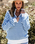 Striped Half Zip Mock Neck Long Sleeve Sweater