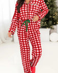 Contrast Piping Plaid Top and Pants Lounge Set