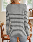 Lovelet Striped Round Neck Long Sleeve T-Shirt