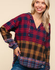 Haptics Plaid Edge Cut Detail Hooded Top