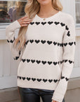 Heart Round Neck Long Sleeve Sweater