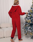 Zip Front Long Sleeve Hooded Teddy Lounge Jumpsuit