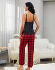 Lace Trim Cami and Plaid Pants Lounge Set