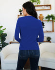 Midnight Blue Ruched Mock Neck Long Sleeve T-Shirt