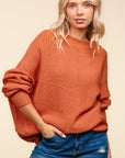 Haptics Full Size Side Slit Texture Asymmetric Sweater