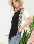 Dark Slate Gray Celeste Full Size Leopard Color Block T-Shirt