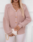 V-Neck Button Up Raglan Sleeve Cardigan