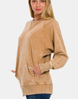 Zenana Pocketed Round Neck Sweatshirt