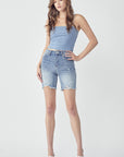 Light Gray RISEN High Rise Distressed Denim Shorts