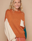 POL Color Block Roll Hem Hacci Sweater