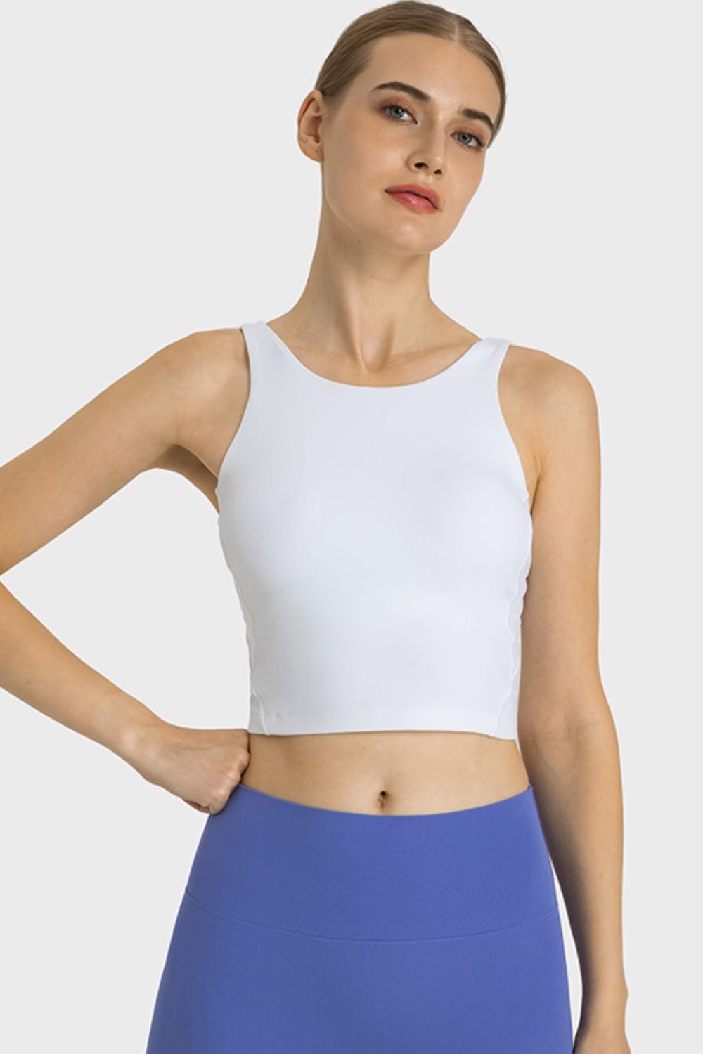 Light Gray Feel Like Skin Highly Stretchy Cropped Sports Tank Sentient Beauty Fashions Apaparel &amp; Accessories