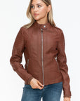 Snobbish PU Leather Biker Jacket with Side Zip Pockets