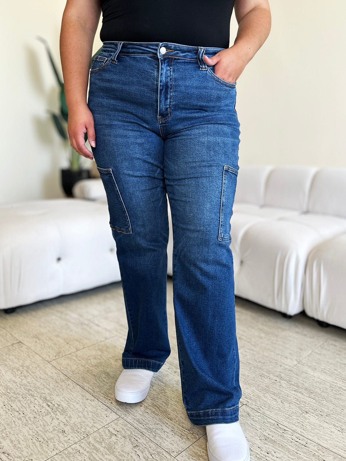 Dark Slate Gray Judy Blue Full Size High Waist Straight Cargo Jeans