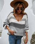 Angel Wings Color Block V-Neck Dropped Shoulder Sweater