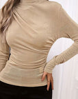 Ruched Mock Neck Long Sleeve T-Shirt