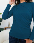 Gray Ruched Mock Neck Long Sleeve T-Shirt