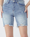 Gray RISEN High Rise Distressed Denim Shorts