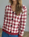 Plaid V-Neck Button Up Cardigan