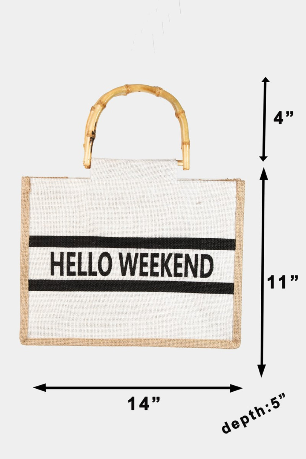 Beige Fame Bamboo Handle Hello Weekend Tote Bag Sentient Beauty Fashions *Accessories