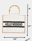 Beige Fame Bamboo Handle Hello Weekend Tote Bag Sentient Beauty Fashions *Accessories