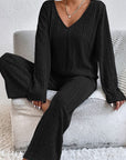 V-Neck Long Sleeve Top and Pants Set