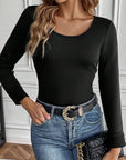 Gray Round Neck Long Sleeve Top