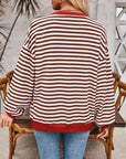 Gray Contrast Striped Long Sleeve Sweatshirt